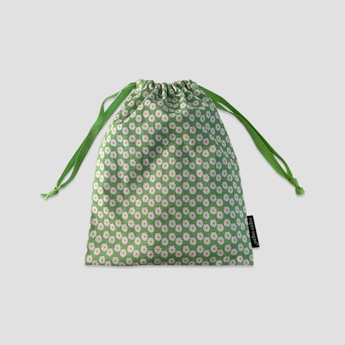 재입고*[소곤소곤] 80&#039;s green flower string pouch m